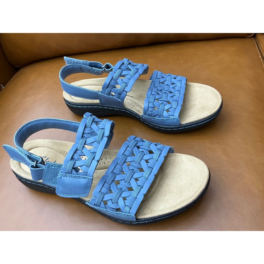Clarks Laurian Lily D Sandals Womens 7.5 Blue New Woven Strappy Comfort‎